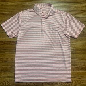 Rhoback Mens Golf Polo Shirt Size Large Pink Striped Performance Short Sleeve